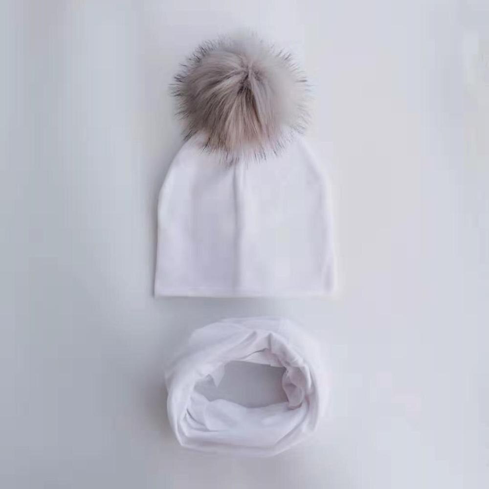 Kinderen Pom Pom Hoed Herfst Winter Baby Hoed Meisjes Jongens Cap Kids Beanie Bonnet Kraag Sjaal Set Baby Cap fotografie Props: 1 white