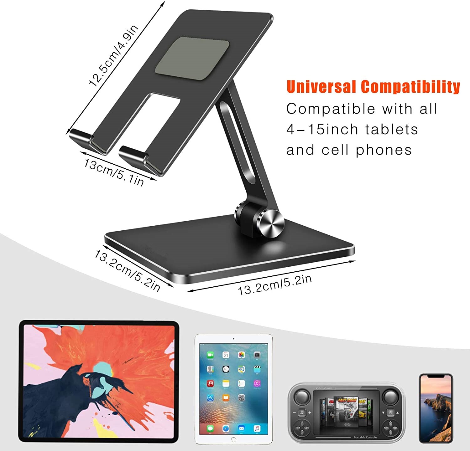 Foldable Aluminum Tablet Stand,Dual Height and Angle Adjustable Bracket for 4"-15.6” Tablet/Ipad/Cell Phone