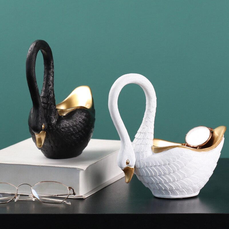 Adornos de resina de estilo europeo para el hogar, accesorios de almacenamiento de cisne blanco para sala de estar y dormitorio