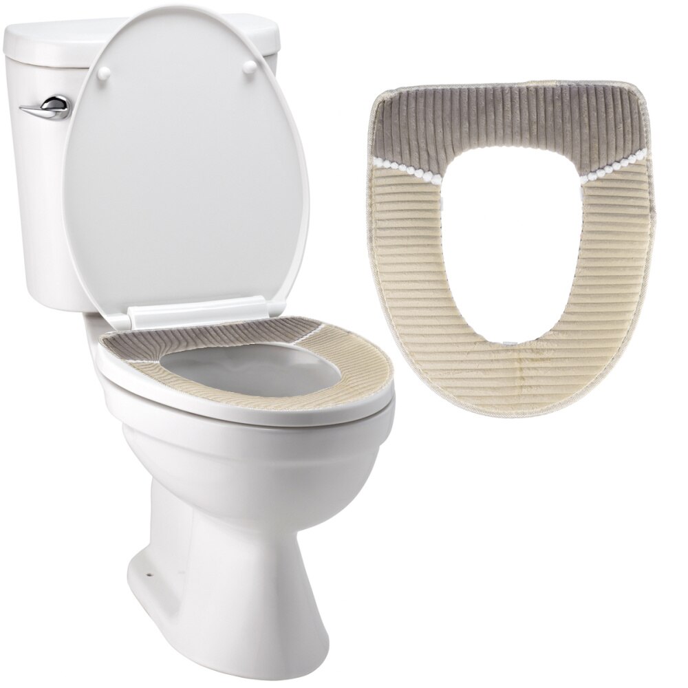 1 stk toiletsæde vinter klæbrig spænde vandtæt corduroy stribe varmt badeværelse toiletpude toilet sæt