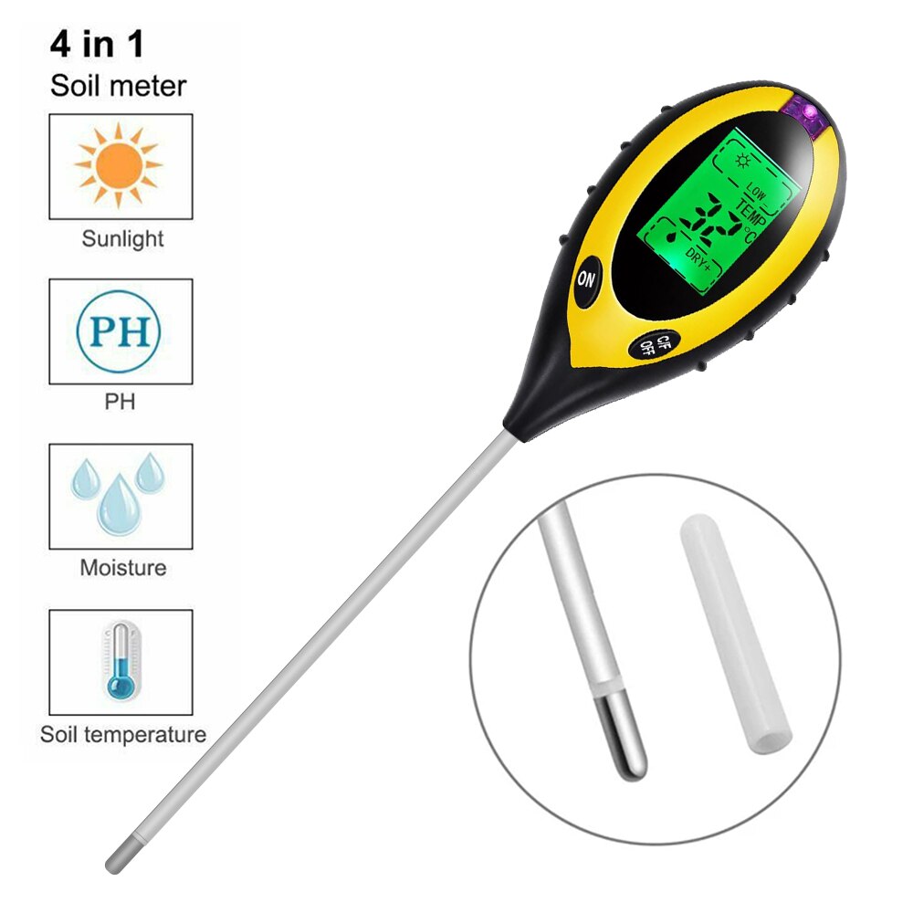 4-In-1 Digitale Bodem Ph Meter Vochtmeter Ph Niveaus Temperatuur Zonlicht Intensiteit Vochtigheid Tester Voor Tuin planten Zaaien