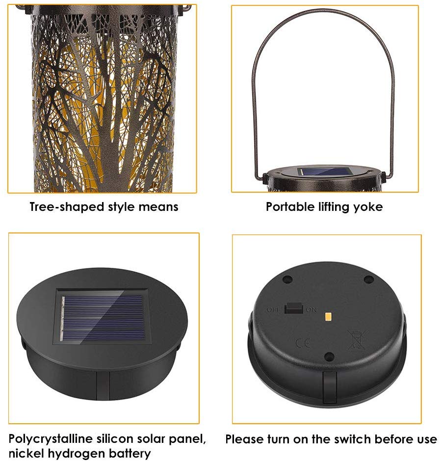 Retro Garden Solar Lamp Hollowed Out Tree Trunk Shadow Lantern Hanging Hollow Lamp Lighting Outdoor Waterproof Landscape Lamp