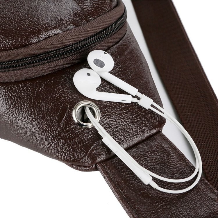 Tas stijl heren pu leren borsttas schoudertas multifunctioneel met koptelefoonaansluiting heren enkele schoudertas aktetas