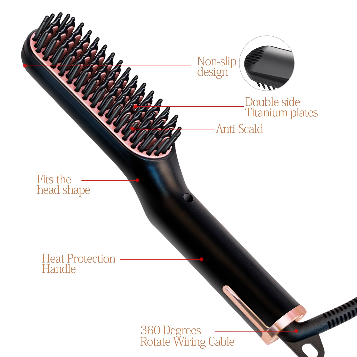 Peine de barba 3 en 1 para hombres alisador de pelo cepillo de cerámica planchas peine rápido alisado de pelo de calor herramientas de estilismo