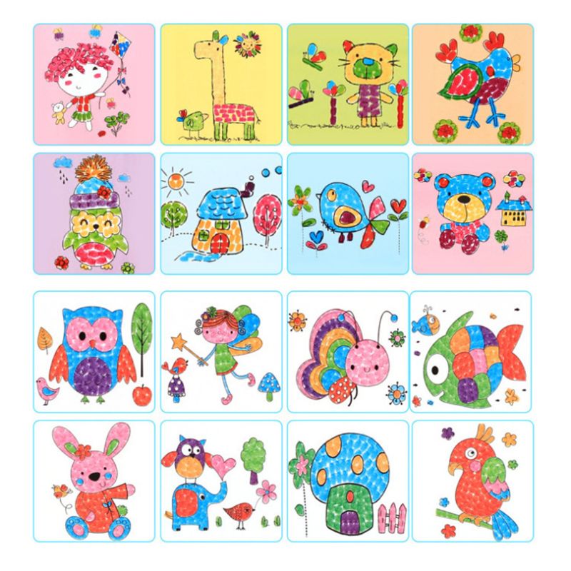 8PCS/set Finger Painting Card 6 Colors Ink Pad Stamp Cartoon Animals DIY Learning Education Drawing Toys For Children Kid