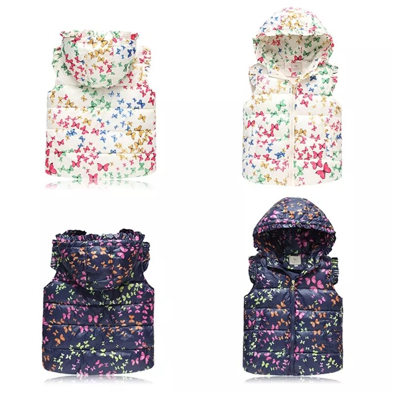Chaleco de invierno con estampado para chicas, chaleco con capucha para niños, chaqueta sin mangas, ropa infantil