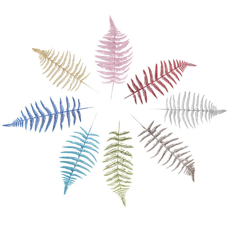 5pcs Set Christmas Artificial Leaves Glitter Hollow Fern Leaf DIY Christmas Tree Decoration Wedding Party Ornaments