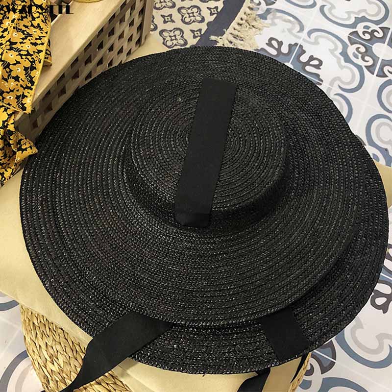 Håndlavet sort naturlig stråhat til mænd kvinder bandage bånd slips bred kant sol hat derby solbeskyttelse sommer strand hat