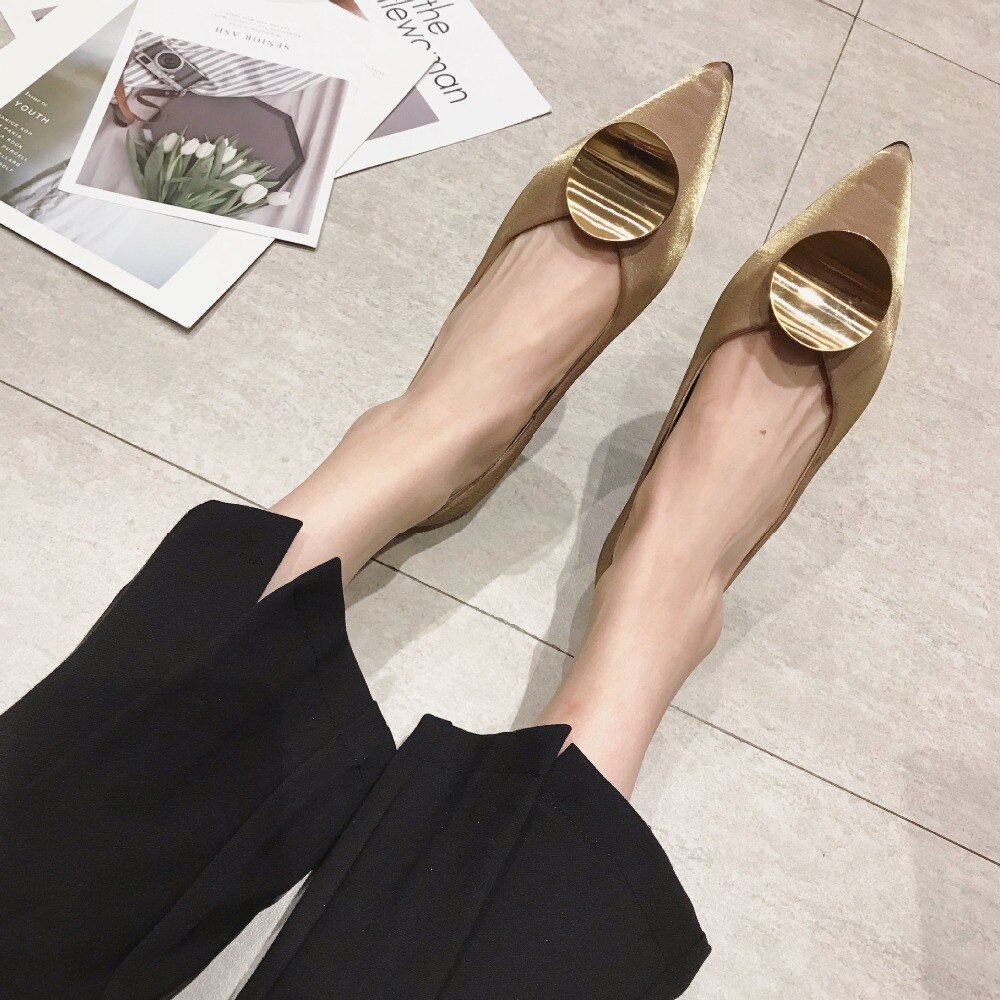 Soft Roll-up ballerina flats woman famous brand curl metal decor moccasins feminina silk pointy espadrilles ladies shoes creeper