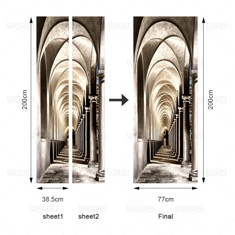 Mærkat pvc vandtæt korridor boligindretning fransk kunst 3d udskrivning klistermærke selvklæbende billede diy papir soveværelse dørklister