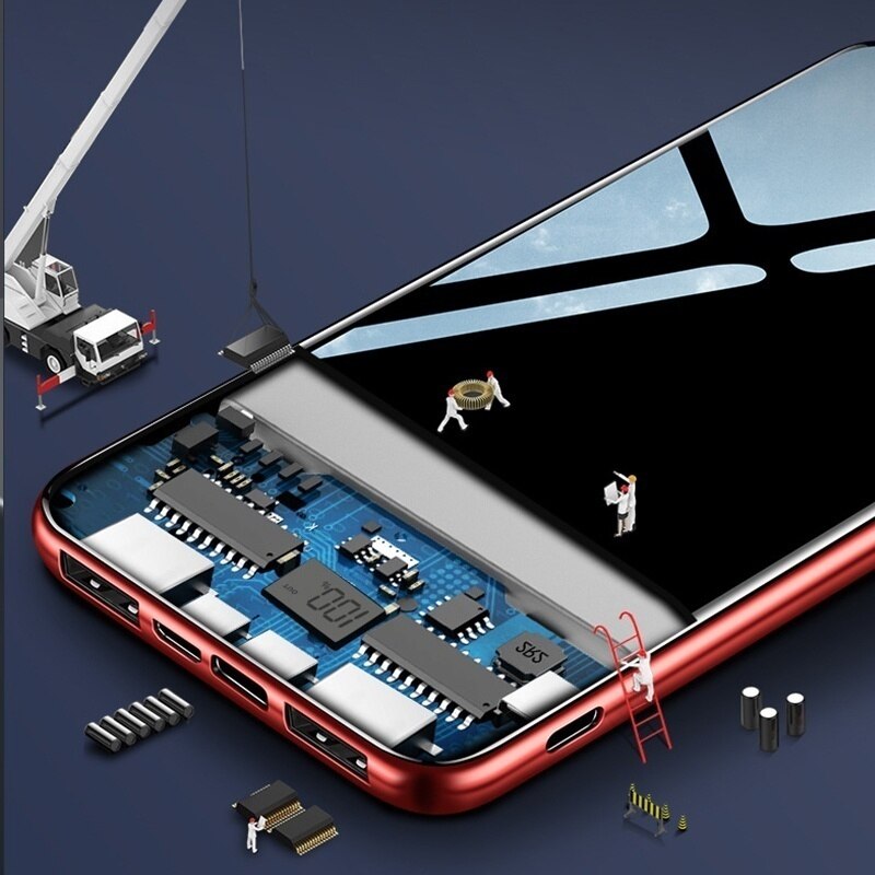 30000 mAh moc Bank przenośna ładowarka robić telefonu komórkowego LCD pełny ekran lustrzany Powerbank robić smartfonów zewnętrzna ładowarka robić baterii