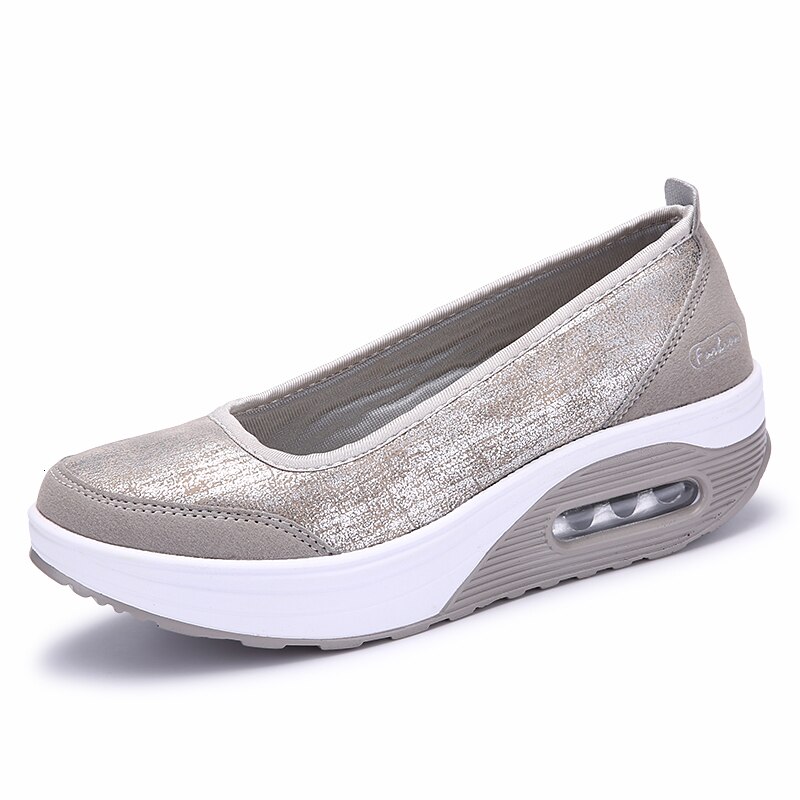Damskie buty odchudzające kobieta Fitness buty wysokość zwiększenie Casual klinowe buty na podeszwie Slip On Swing Sneakers: beige wedge shoes / 7