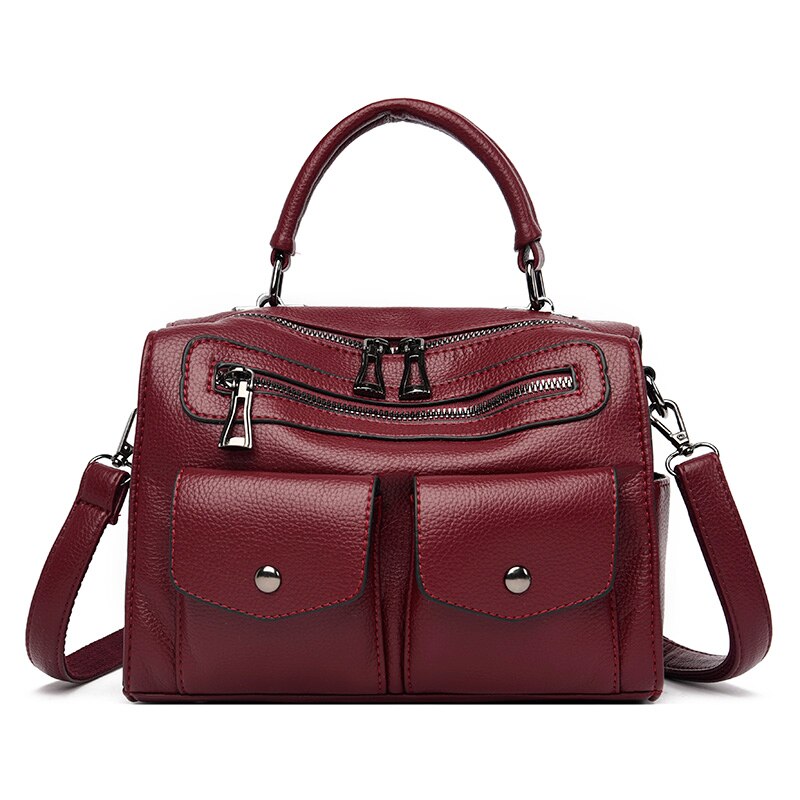 Multi-function Ladies Shoulder Bag PU Leather Women Messenger Bags Multi-pocket Women's Handbag Sac: Red