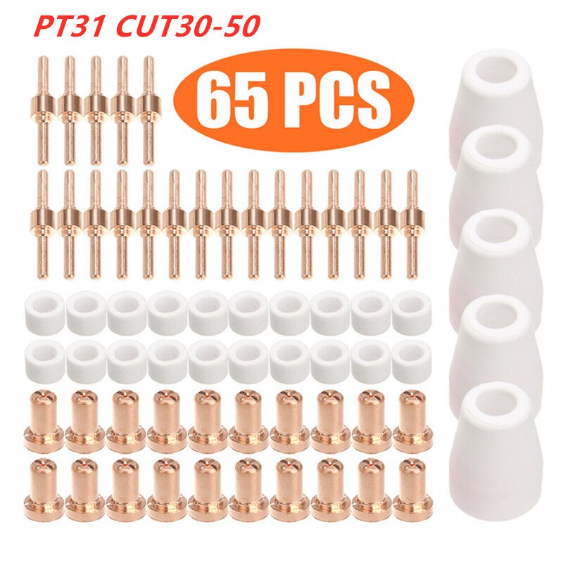 85Pcs Air Plasma Cutting Tips For LG-40 PT-31 Cutter Consumables CUT-40 CUT-50D CT-312 Swirling Rings Electrode Shield Cups 40A: 65pcs