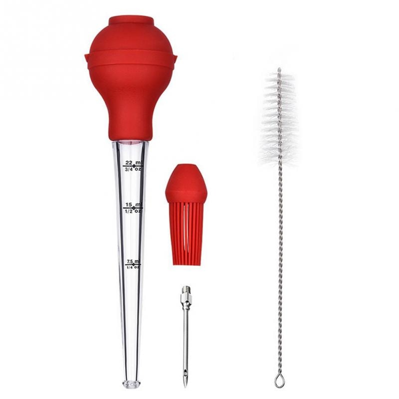 Barbecue Tool Pipette Dropper Sauce Oil Tube Cooking Gadgets Chicken Poultry BBQ Silicone Head With Cleaning Brush