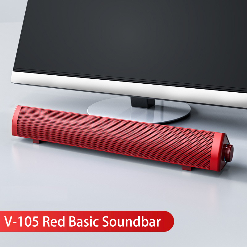 Home Theater Soundbar Desktop Speaker with Bluetooth Microphone USB Jack Dual Loudspeaker Sound Stereo Surround Sound for Home: V-105 Red Basic