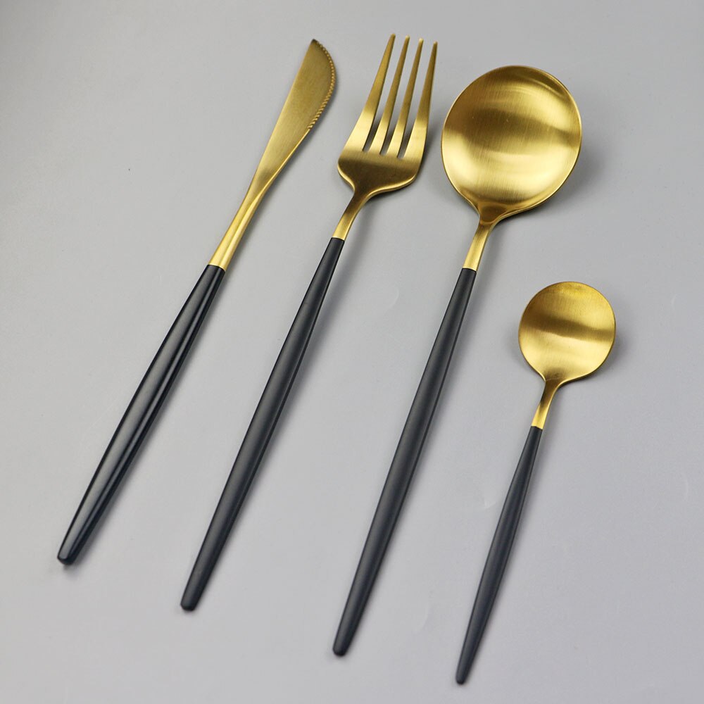 Western 4 pièces rose or mat ensemble de couverts 304 en acier inoxydable vaisselle couteau fourchette cuillère vaisselle cuisine dîner couverts ensemble