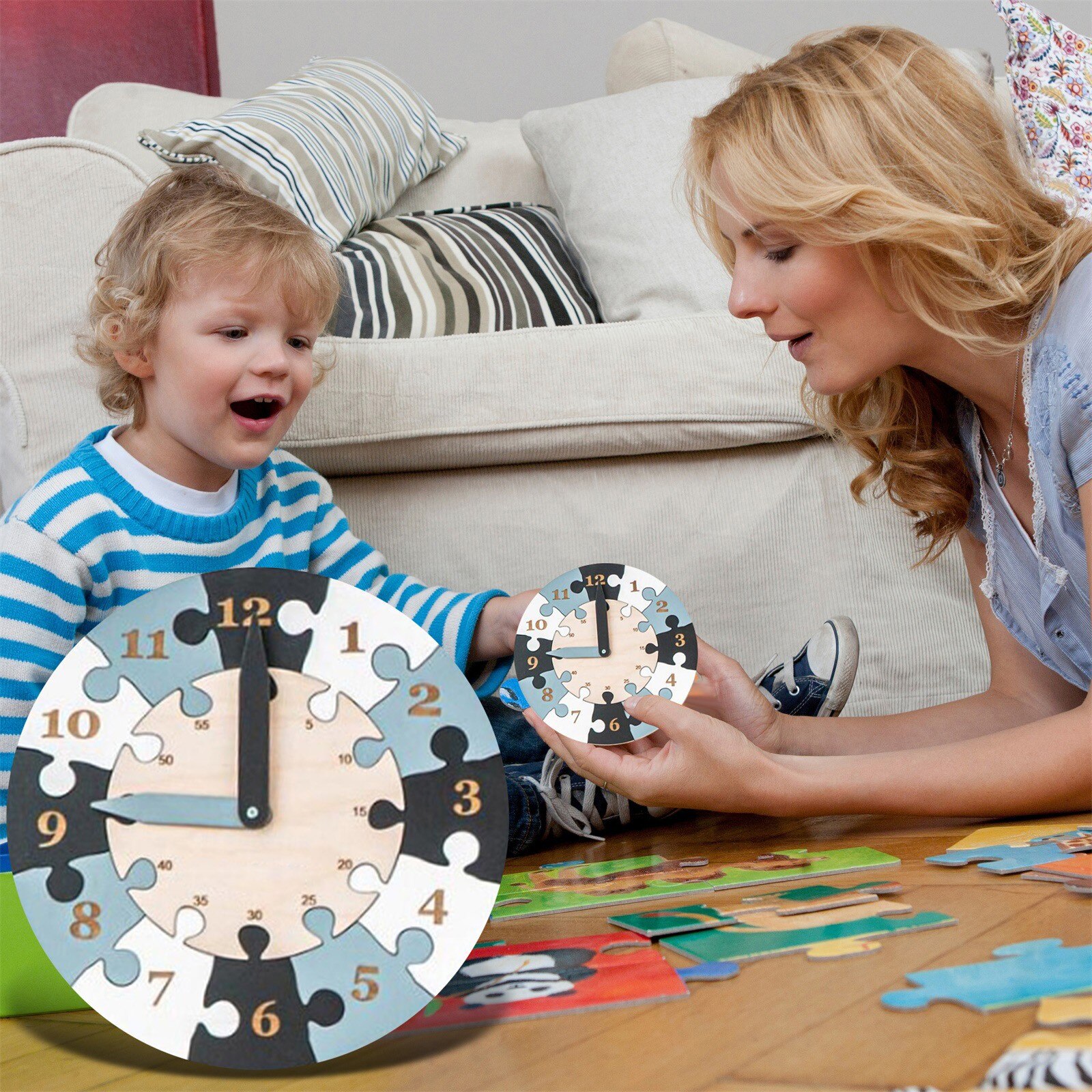 Learning Teaching Toddlers Clock Wooden Puzzle Toys Birthday Parent-child interactive Year Puzzle F