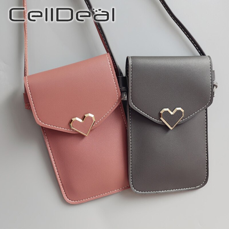 Frauen Touchscreen praktisch Geldbörse transparent Einfache Tasche Herz bilden Schnalle Brieftaschen PU Leder Schulter Licht Handtaschen