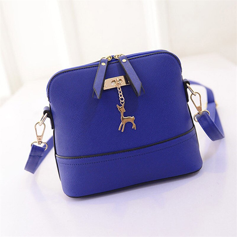 Sac à bandoulière en cuir pour femmes, sacoche à petite coque, sac à bandoulière de célèbre, épissé de cerf, Collision couleur: blue