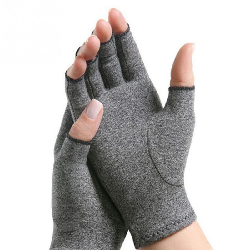 1 par kompression gigt handsker håndledsstøtte bomuld fælles smertelindring håndbøjle kvinder mænd terapi armbånd: Grå / M