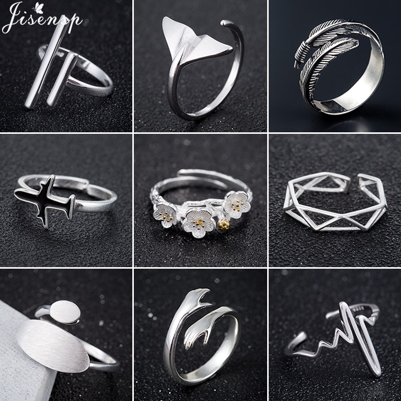 2022 Simple Open Rings for Women Girls Geometric Whale Tail Leaf Bar Heartbeat Plane Finger Ring Jewelry anel