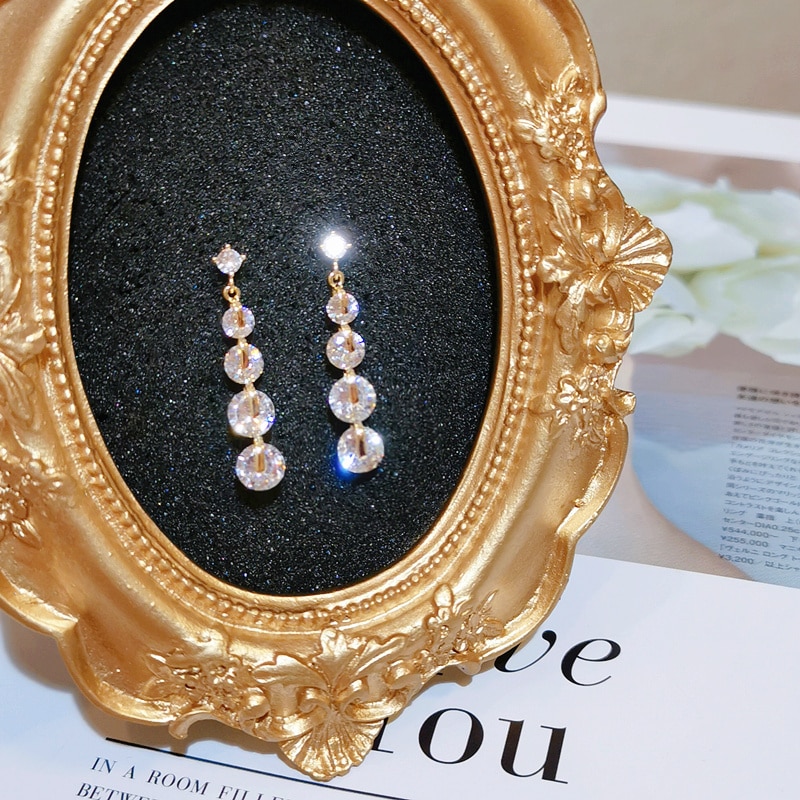 Luxe Shiny Cubic Zirkoon Oorbellen Voor Vrouwen Charm Bridal Crystal Lange Dangle Oorbellen Vrouwelijke Bruiloft Sieraden Accessoires