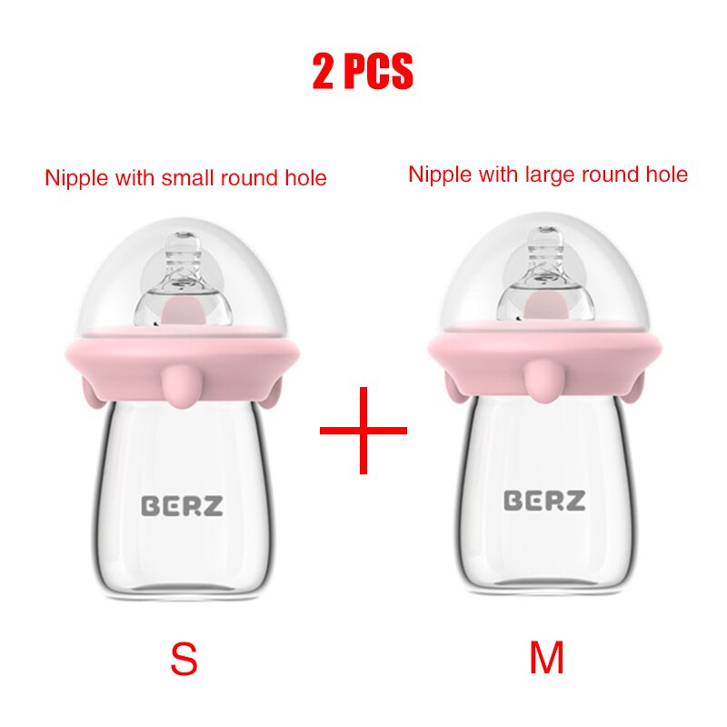 Biberón de 120ML para bebé, botella de leche para recién nacido de 0 a 12M, biberón de cristal de alimentación, biberón de leche materna, Madeira, 2 uds.: Pink 120ml SM nipple