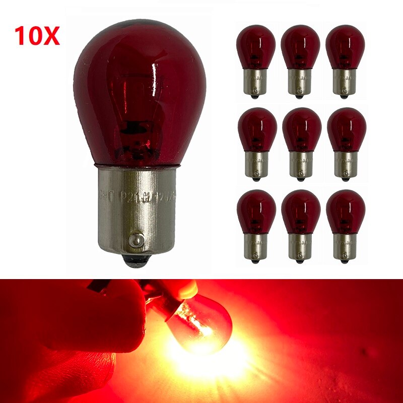 10 Uds 12V 21W 1156 BA15S S25 freno trasero de coche parada luces de marcha atrás bombilla 1157 BAY15D rojo Auto señal de giro bombilla trasera blanco/ámbar: Cristal azul / 4.300 k