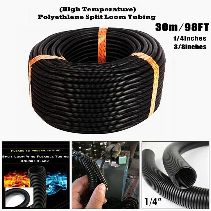 Tube de protection en fil à tisser fendu de 2x30M, couvercle de tuyau, câble électrique de 1/4 et 3/8 pouces