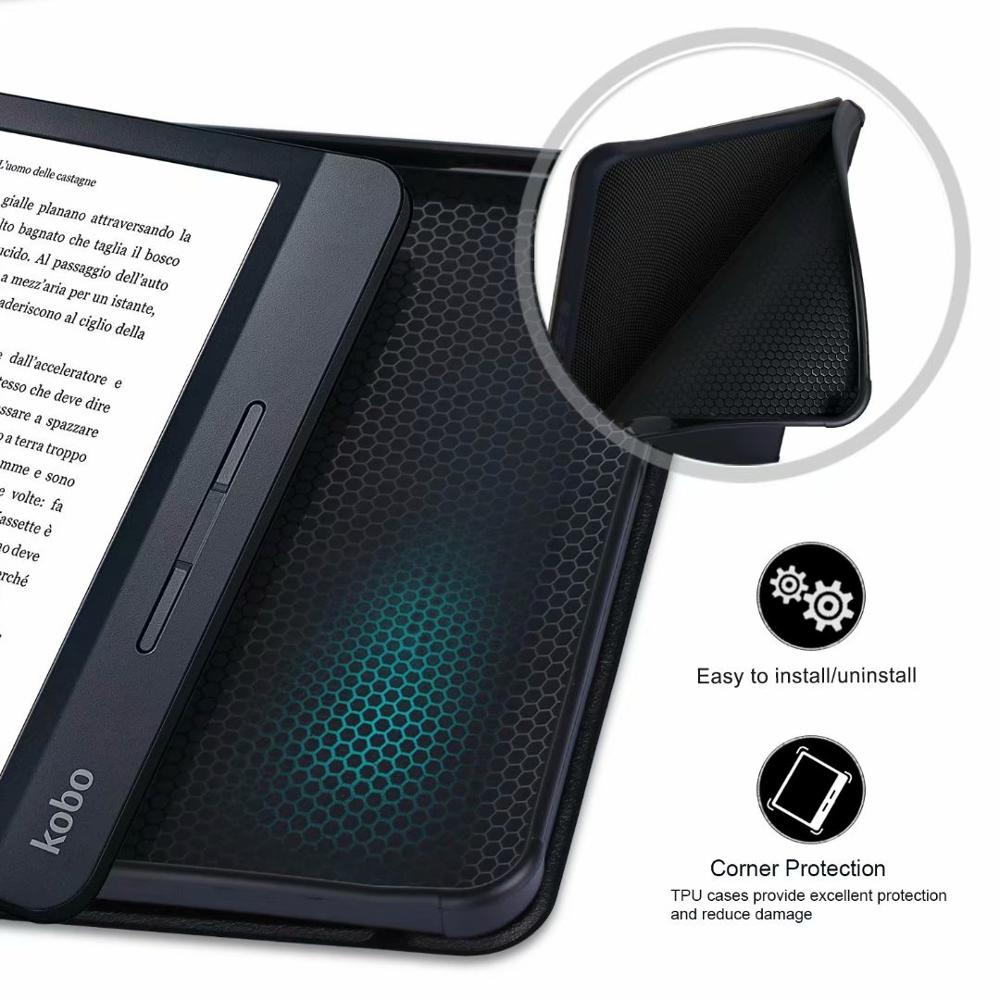 Funda magnética para tableta Kobo Libra H2O, 7 pulgadas, E-book , carcasa con soporte abatible para transformador, de cuero PU, para Kobo Libra H2O