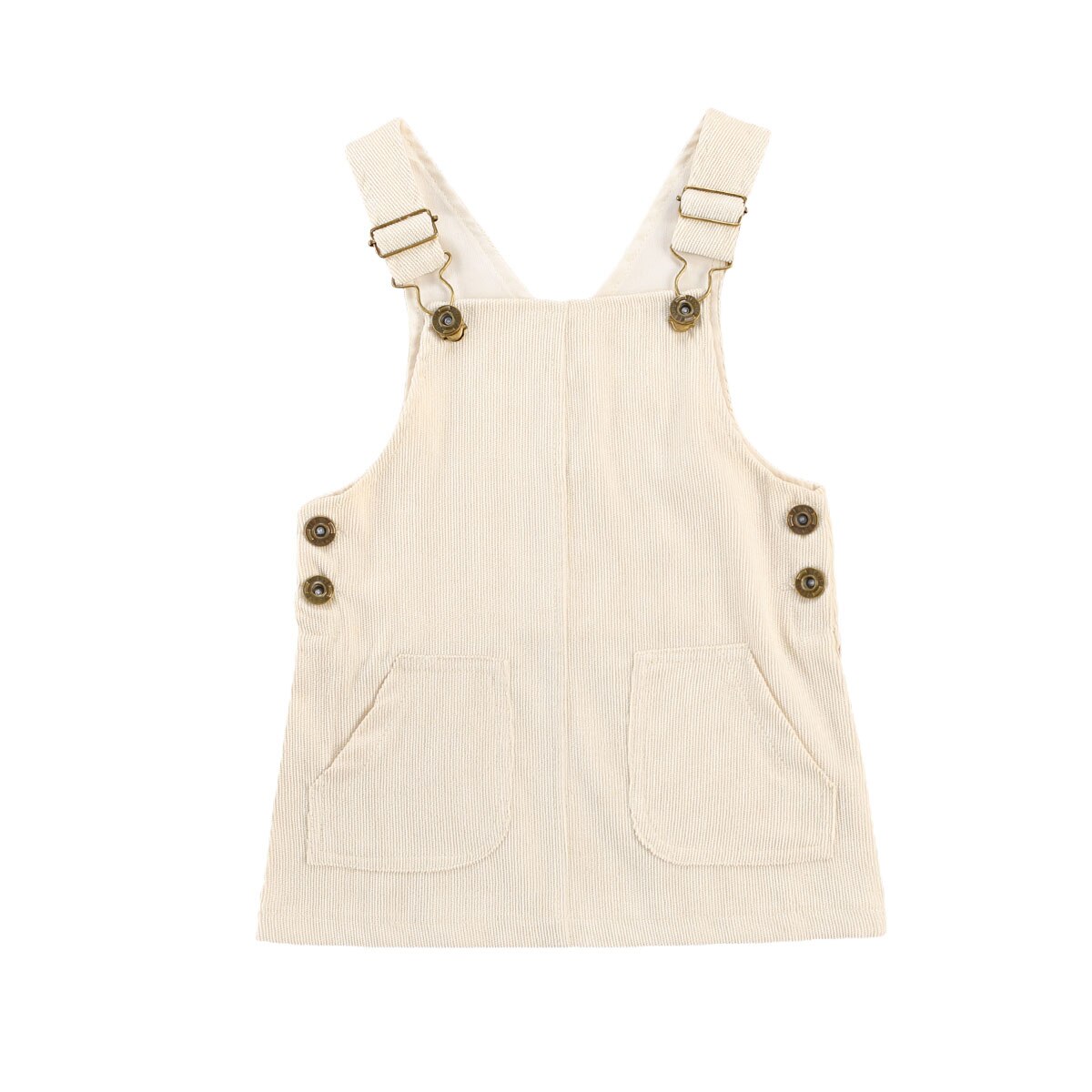 0-3Y enfant en bas âge bébé filles Vintage robe velours côtelé salopette automne solide couleur poches bouton bretelles bavoir enfants robe tenue: Beige / 3T