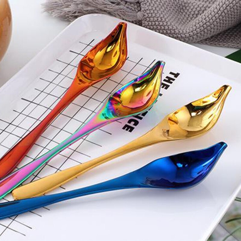 Stainless Steel Long Handle Duck Mouth Sauce Spoon Scoop Tableware Cooking Tool Coffee Spoon Chef Mini Cake Decoration Pencil