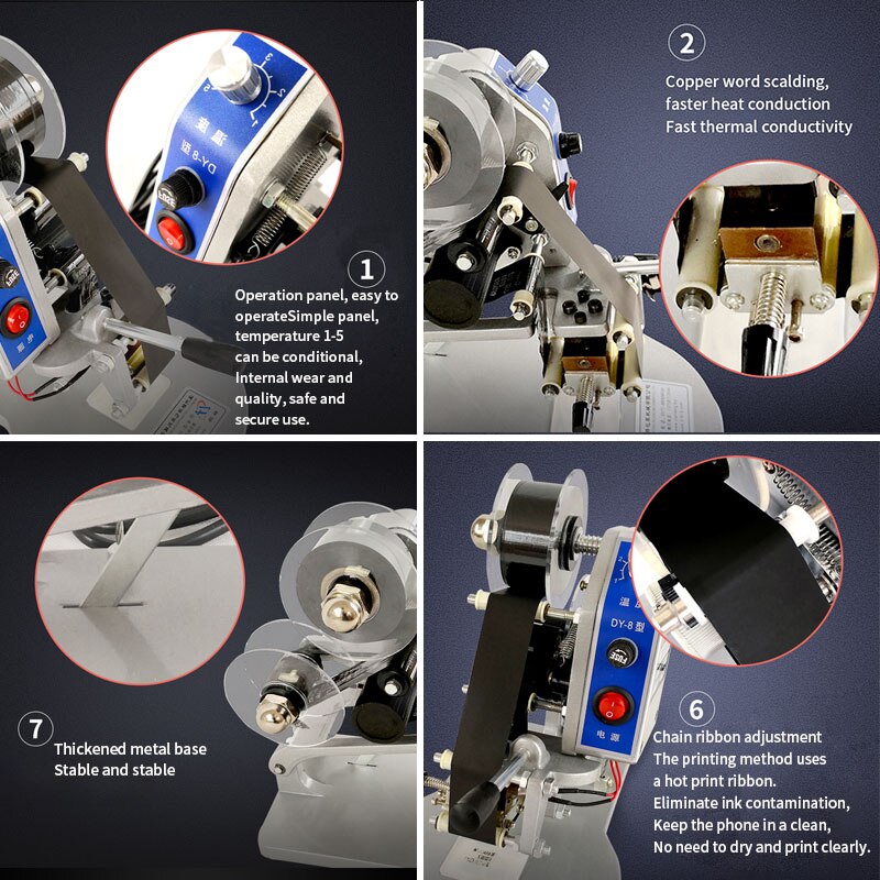 YTK DY-8 Type Hand Pressure Direct Thermal Coding Machine, Production Date Coding Machine Three Rows Adjustable