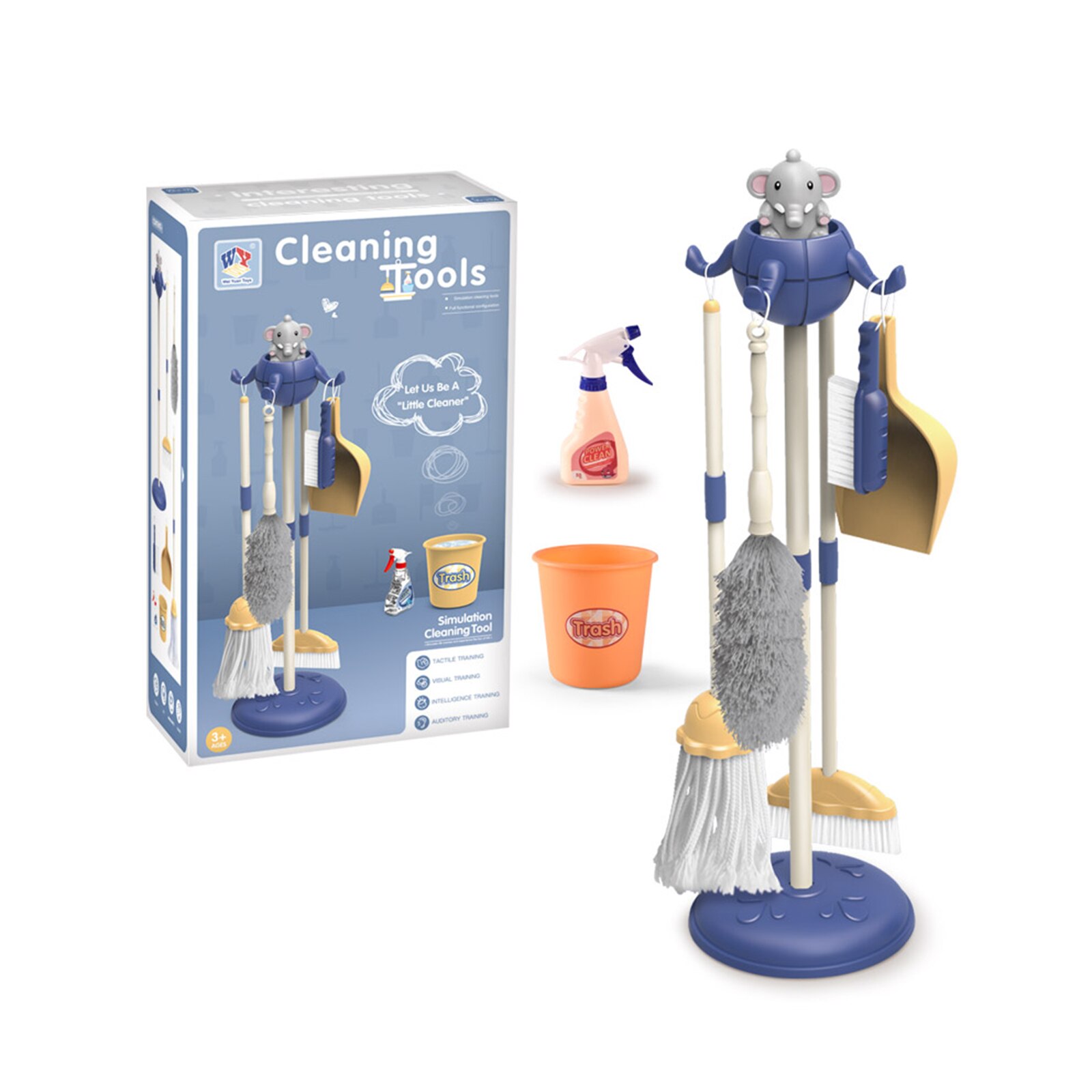 6 pièces/ensemble bébé enfants ménage jouets ensembles petit balai pelle à poussière outils de nettoyage semblant jouer activités nettoyage jouets: Elephant Blue