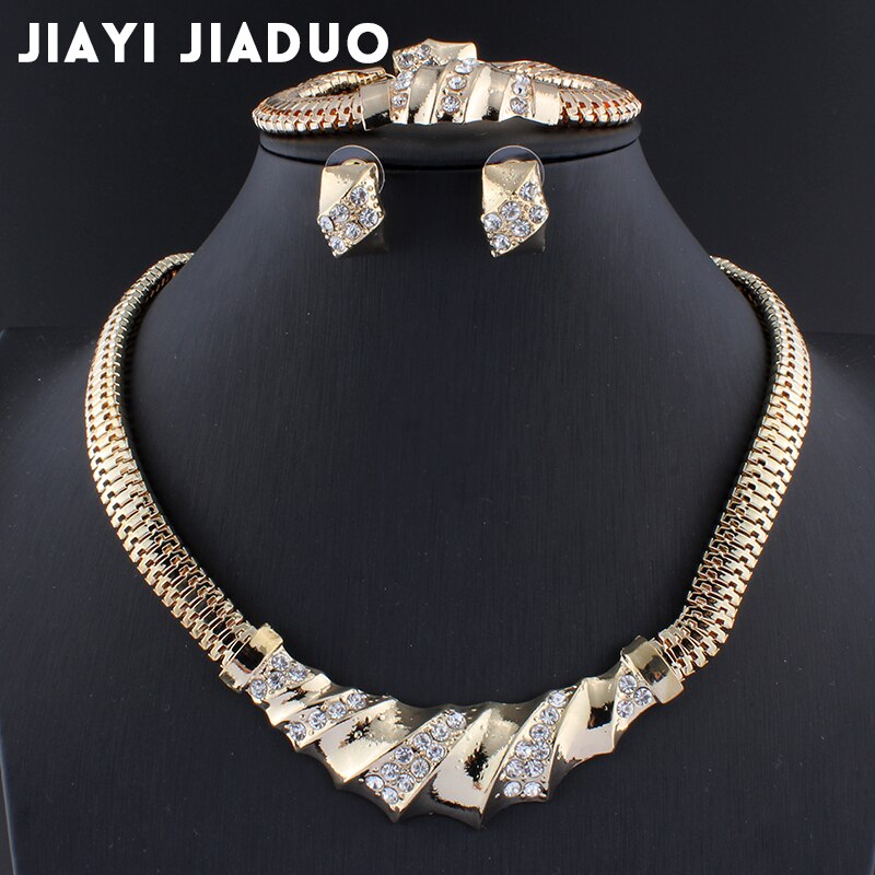 jiayijiaduo Wedding Accessories African Beads Jewelry Sets Crystal Gold color Bridal Necklace set Bracelet Earrings Rings Set