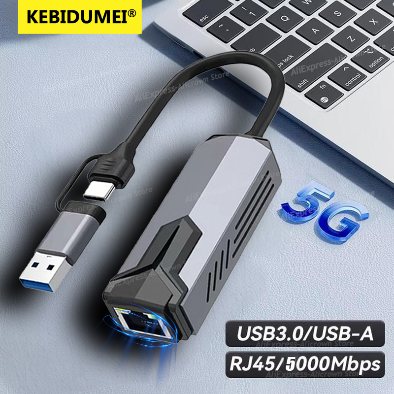 5 Gbit/s kabelgebundener USB-Netzwerkkartenadapter Typ C auf RJ45 LAN USB-C Ethernet-Konverter-Hub für Laptops Win 11 unterstützt 5G/2,5G/1G/100M