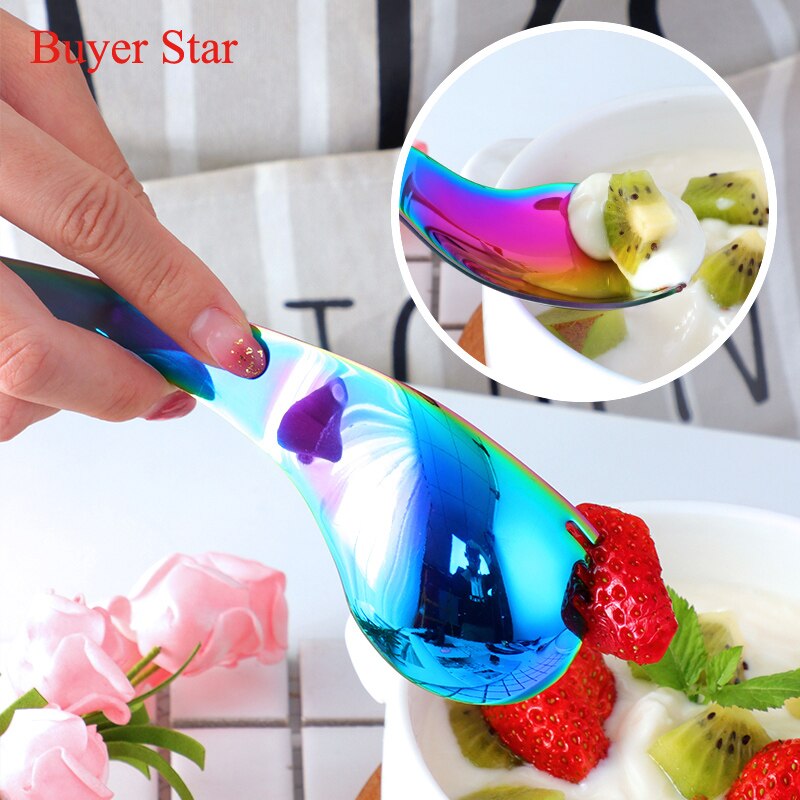 2 pçs criativo 18/10 aço inoxidável dobrar sobremesa colher 2 em 1 salada colher garfo frutas coloridas sporks utensílios de cozinha