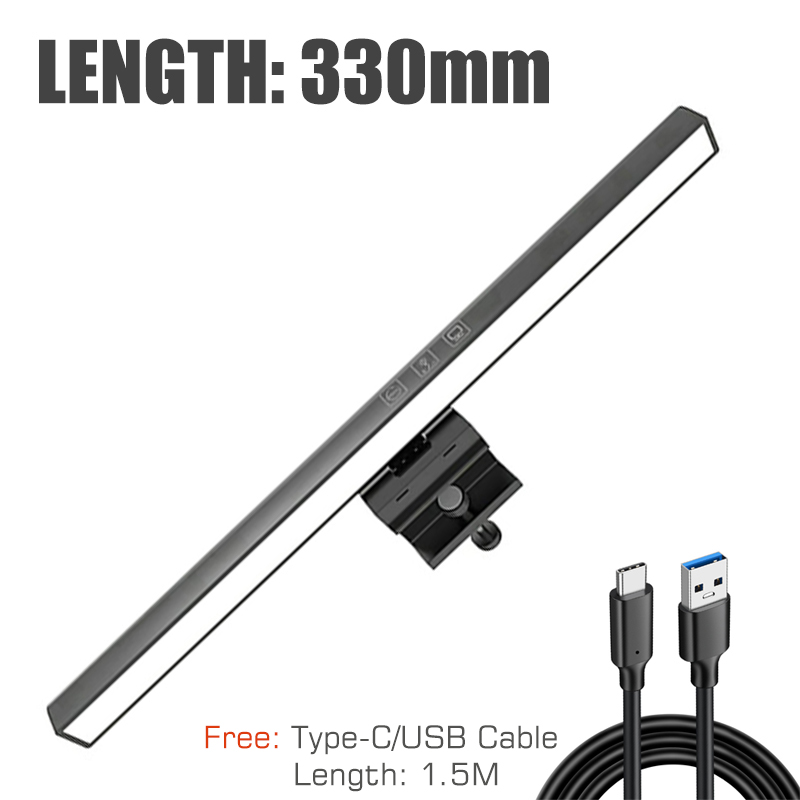 Augenschonende LED-bildschirmleuchte zum aufhängen bin Computer-pc-Monitor, stufenlos dimmbar, zum lesen und aufhängen: Schwarz
