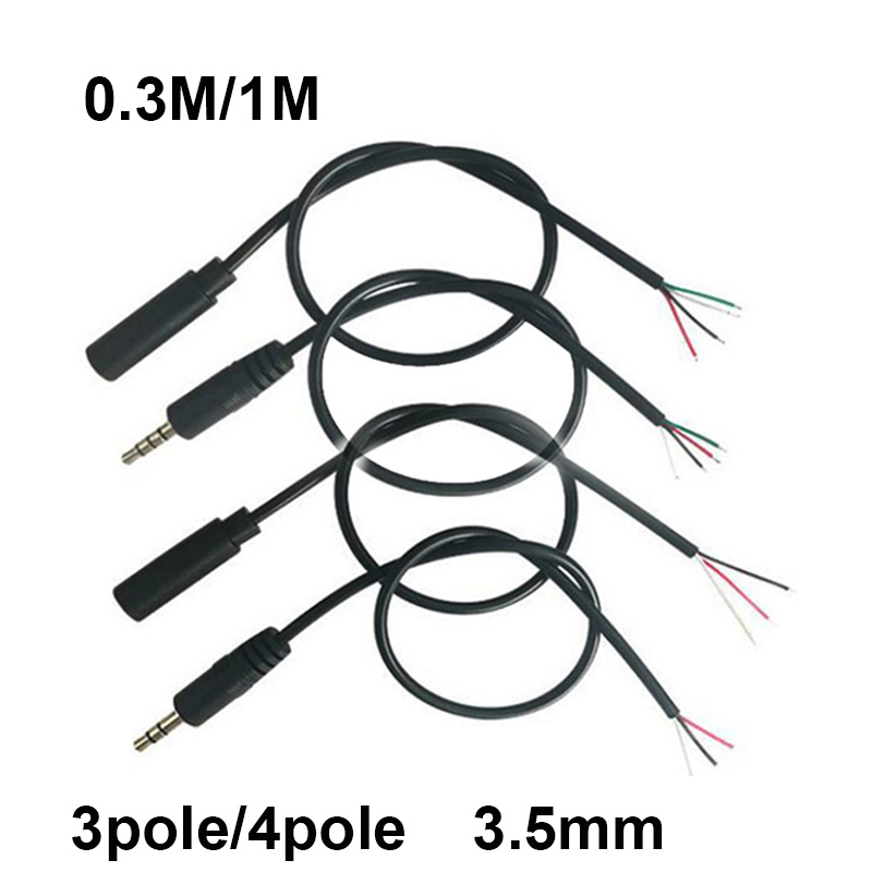 3.5mm 3 Pin 4 Pin Core Male Female Aux Connector 0.3m 1m Audio Extension Cable Aux Head Line 3.5mm Stereo Diy Audio Wire