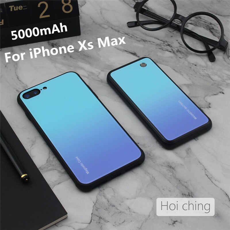 NTSPACE-funda magnética inalámbrica para carga de batería, 5000mAh, para iPhone X, Xs, Max, funda portátil para cargador de batería para iPhone XR: Blue for Xs Max