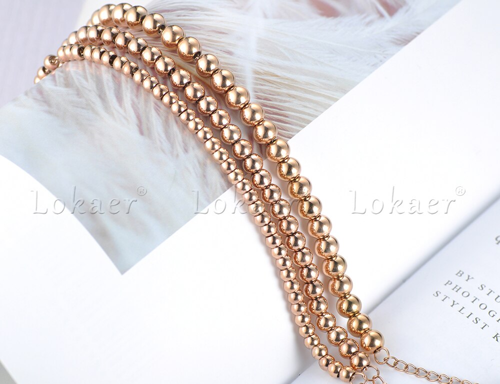 Lokaer-pulsera de cadena de eslabones de acero inoxidable para mujer, brazalete de hilo de cuentas redondas, Color oro rosa Clásico, 4/5/6mm, B18023