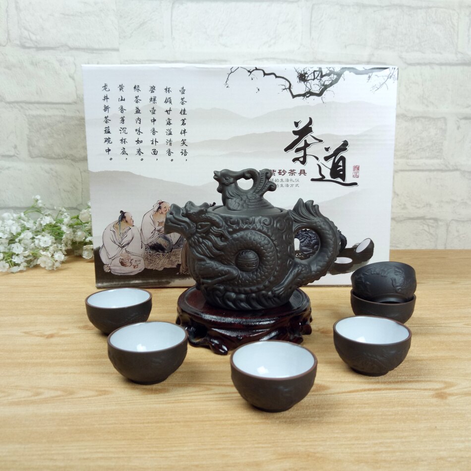 Kung Fu Thee Set Chinese Keramische Theepot 210 ml 1 Dragon Gongfu Thee Pot + 6 Cup Set Chinese Thee ceremonie Kleine Capaciteit