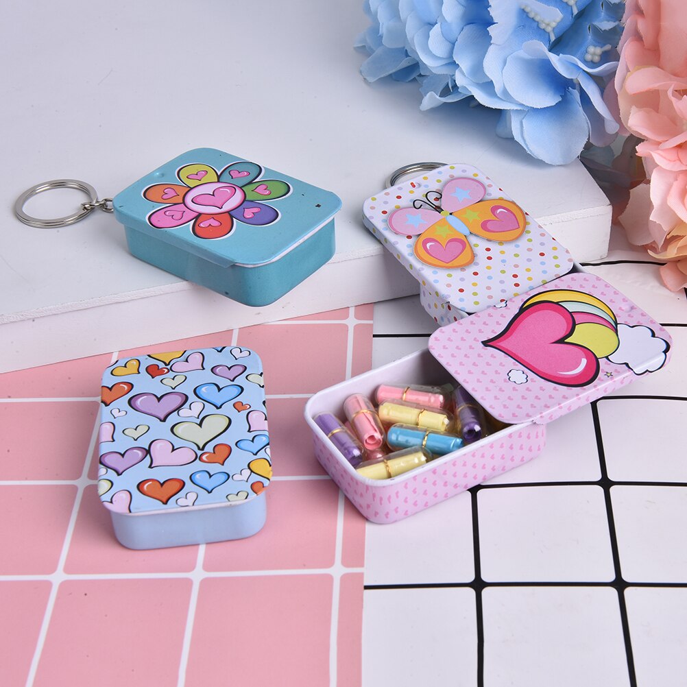 Mini Square Pill Cases Portable Iron Box Key Ring Candy Storage Box Wedding Seal Jewelry Storage Random