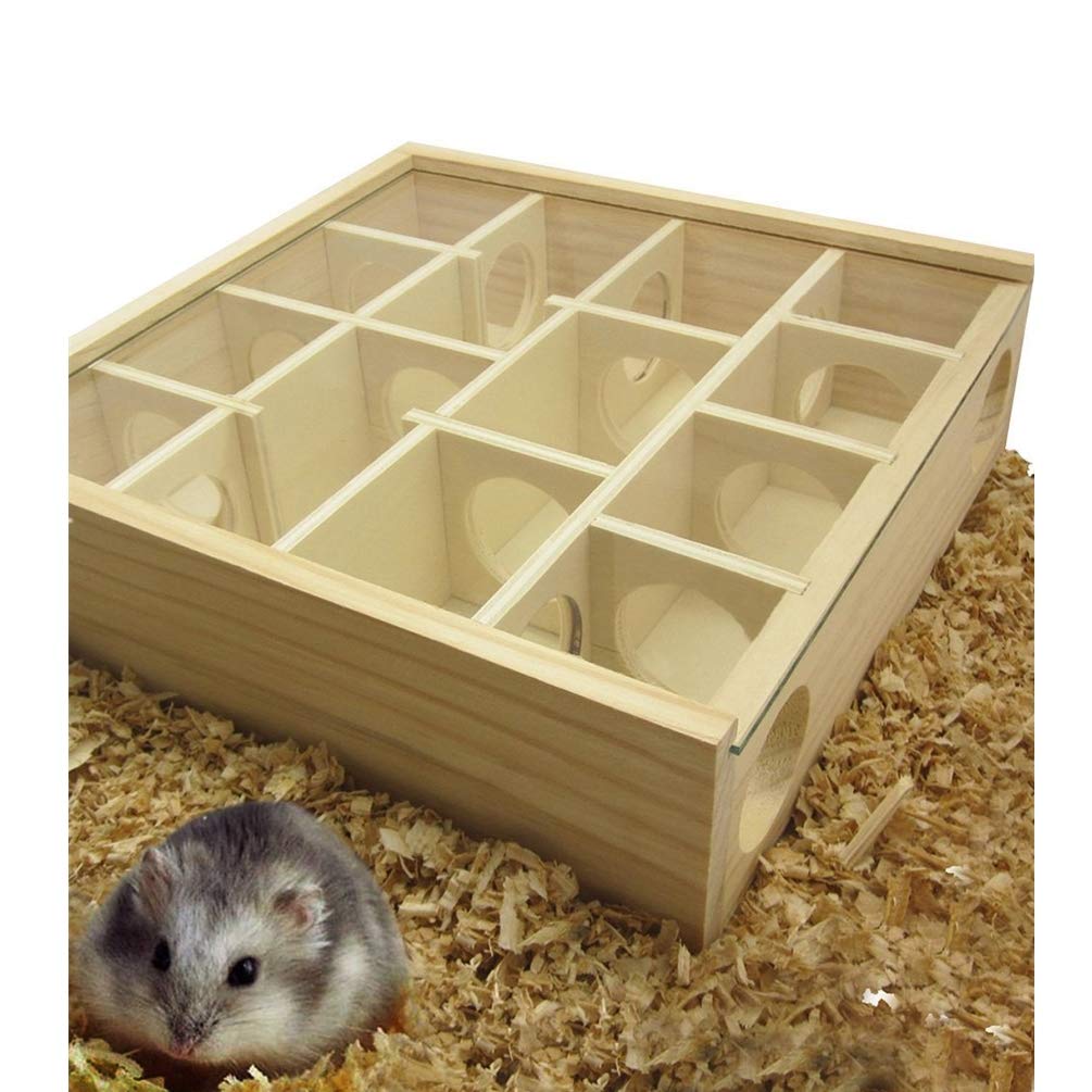 Små dyr træ labyrint tunnel hul legetøj med glasdækning hamster aktivitet legeplads til kæledyr dværg gerbil mus