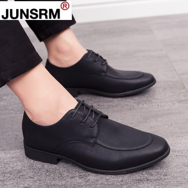 Mannen Lederen Schoenen Minimalistische Klassieke Zwart Derby Schoenen Basic Formele Zakelijke Office Schoenen Ronde Neus Platte Bruiloft Bruidegom Schoenen