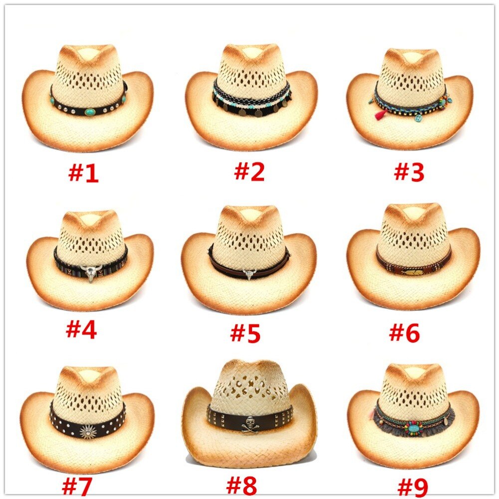 100%  dames heren western cowboyhoed met assel lint stro dame vader strand zon sombrero pet mesh cowgirl jazz hoed maat 58cm