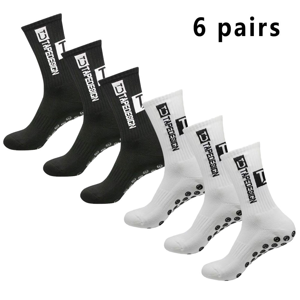 6 pares de meias de futebol meias esportivas masculinas meias de meia panturrilha silicone antiderrapante dot meias basquete yoga: Azul vermelho