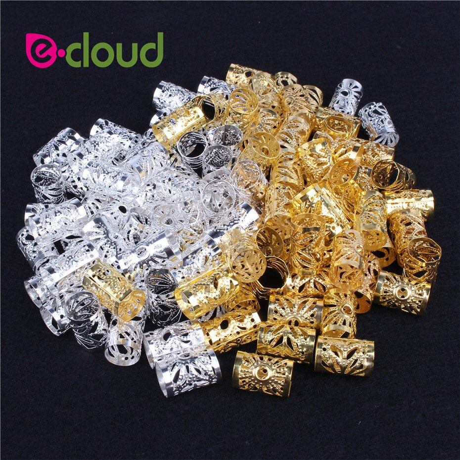 Anillos de joyería para el cabello para trenzas, cuentas de rastas de aluminio, puños de Metal, decoraciones doradas y plateadas, pinzas para el cabello, 100 unids/paquete