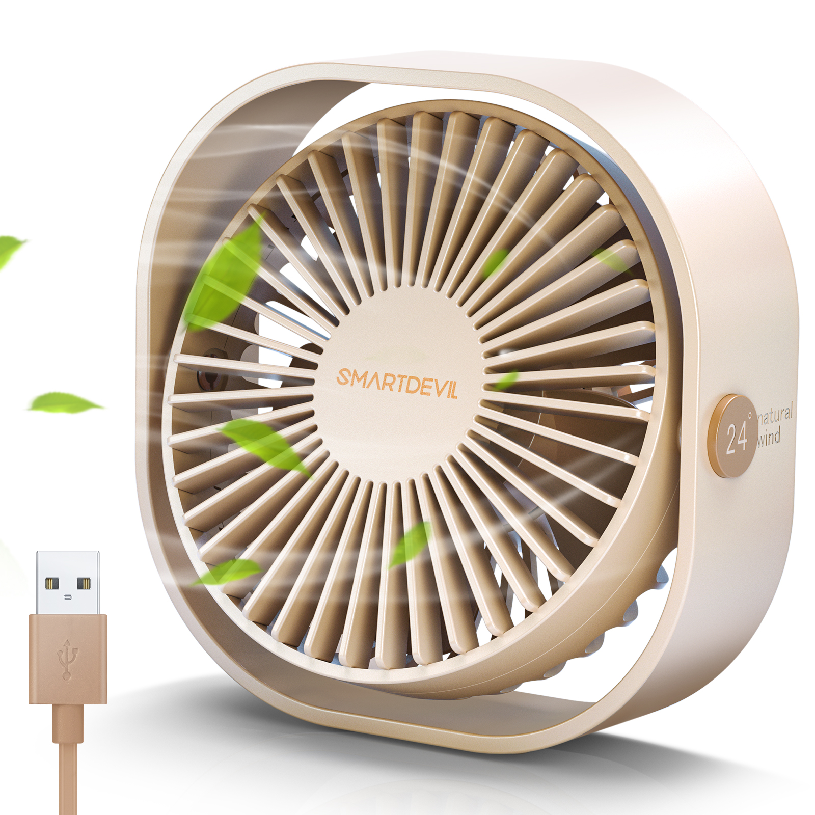 SmartDevil Small Personal USB Desk Fan,3 Speeds Portable Desktop Table Cooling Fan Quiet Operation for Home Office Car Outdoor: Brown